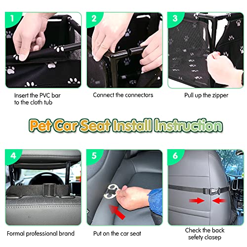 SWIHELP Dog Car Seat Puppy Portable Pet Booster Car Seat with Clip-On Safety Leash and PVC Support Pipe, Anti-Collapse,Perfect for Small Pets