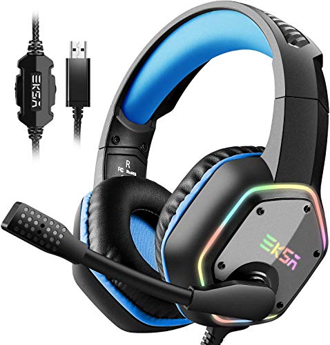 EKSA Wireless Gaming Headset for PS4 PS5 PC, 7.1 Surround Sound Headset with Mic ENC & RGB Light, 36 Hour Battery, 2.4G USB Gaming Headphones for Computer, Laptop, 3.5mm Jack