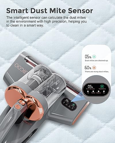 JIGOO Bed Vacuum Cleaner with Dust Sensor: 500W 13Kpa Mattress Vacuum Cleaner with UV & Ultrasonic and High Heating,Anti-allergen Powerful Handheld Bed Vacuums for Mattress (S300 Pro, Corded)