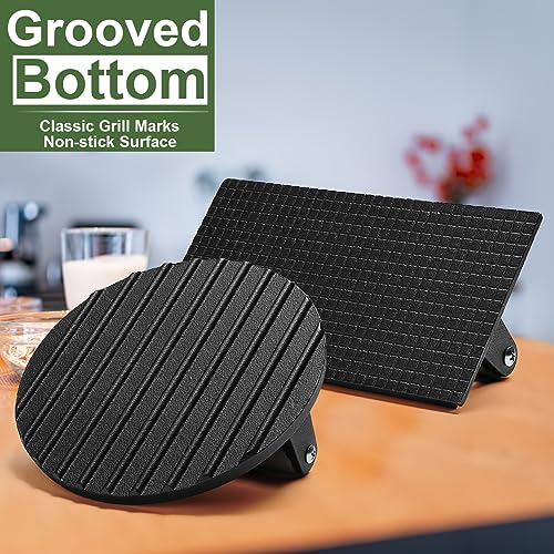 EWFEN Burger Press, 8.2"X4.3" Rectangle Heavy-Duty Cast Iron Smash Bacon Press Meat Steak with Wood Handle for Griddle, Sandwich, Nonstick Pan