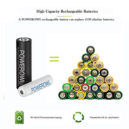 POWEROWL Rechargeable AA and AAA Batteries with Fast Charger, High Capacity NiMH - 4 x 2800mAh AA & 4 x 1000mAh AAA