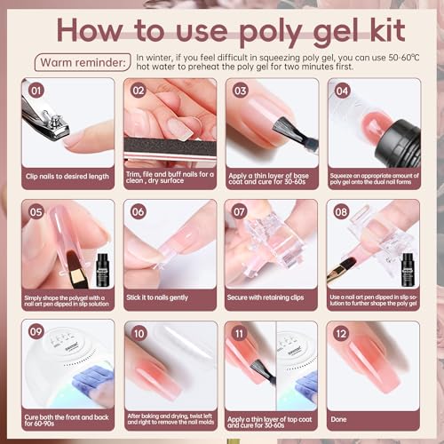 JEWHITENY 14 Colors Poly Gel Nail Kit 27 Colors Gel Nail Polish Kit With U V Light All In One Nail Art Starter Kit Suitable For All Seasons