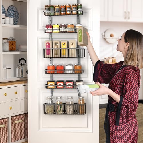 Moforoco 6-Tier Over The Door Pantry Organizer, Pantry Organization and Storage, Black Hanging Basket Wall Spice Rack Seasoning Shelves, Home & Kitchen Laundry Room Bathroom Essentials accessories