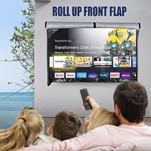 IC ICLOVER 41-43 inch Outdoor TV Cover, Roll up Front Flap with Non Scratch Soft Liner Protect LED Screen, Zipper Access Weatherproof TV Protector, Outside Waterproof Television Cover fit Wall Mount