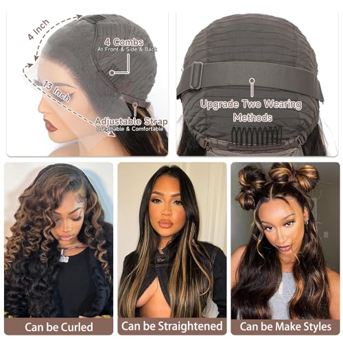 Nickgirl Highlight Lace Front Wig Human Hair 13x4 1B/Pink Body Wave Lace Front Wigs Human Hair Pre Plucked 180% Density HD Lace Colored Wigs Pink Human Hair Wig Glusless Wigs Human Hair 22 Inch