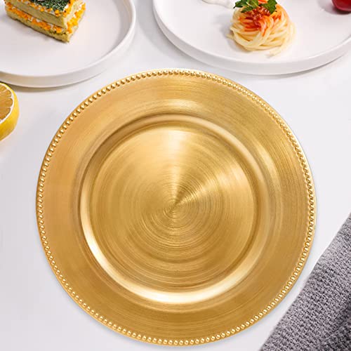 DaCakeWS Reef Charger Plates 13inch, Set 10PCS Plastic Floral Charger Plates Wedding for Dinner,Wedding,Party,Event,Decoration(Reef Rose Gold 10)