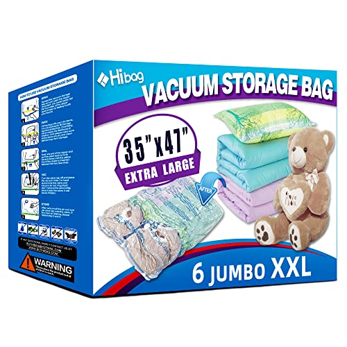 XXL Jumbo 47''X35'' Vacuum Storage Space Saver Bags Extra Large for Blanket, Bedding, Comforters and Huge Stuffed Toy, Pump Not Included (6 Pack)