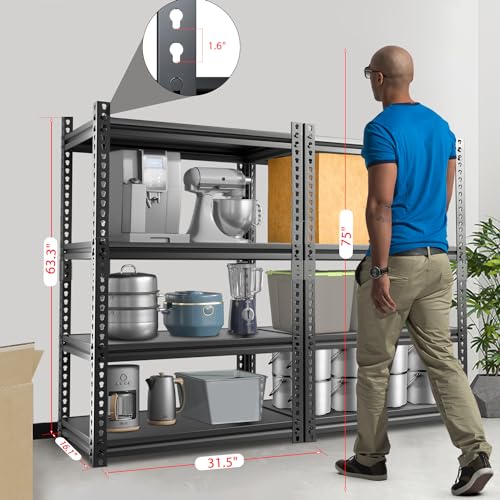 ZIKEBTUY Garage Storage Shelves, Adjustable 4-Tier Metal Heavy Duty Shelving, Utility Storage Rack for Garage Organization Warehouse Basement Shelf Rack, 31.5" W x 16.2" D x 63" H, 1 Pack