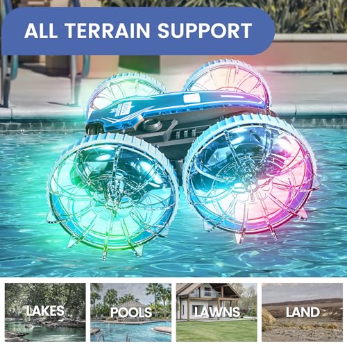 Tecnock Amphibious Remote Control Car Boat, 4WD Gesture RC Car with Waterproof Remote Control, RC Stunt Car with LED Lights, Pool Toys for Kids Ages 8-12, Toys Gifts for Boys Girls