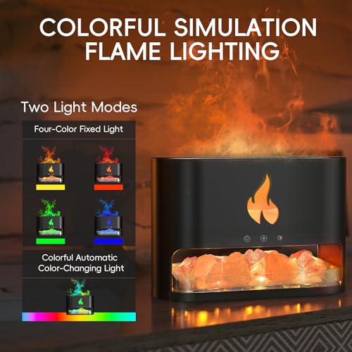 Yaledi Fireplace Flame Diffuser, Aromatherapy Essential Oil 250ml Himalayan Salt Lamp Cool Mist Ultrasonic Humidifier for Bedroom,Office,Home, Auto Shut-Off, Night Light (Black), (M23)