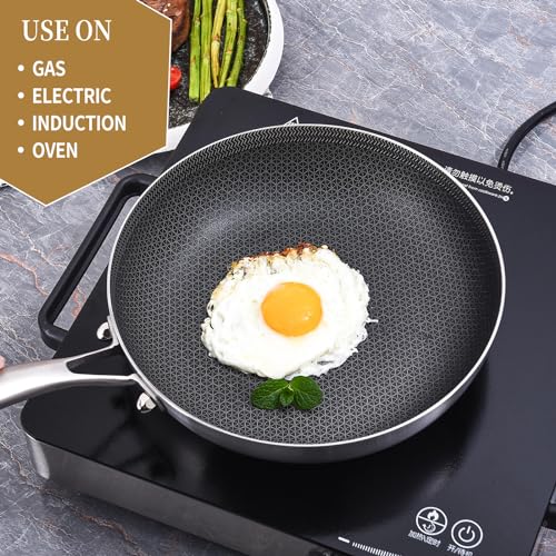 Inqibee 8.5 Inch Hybrid Tri-Ply Stainless Steel Sauté Pan,Non-Stick Frying Pan,Skillet,Induction Cooking Pan,Heavy Duty and Oven Safe,Riveted Handle.