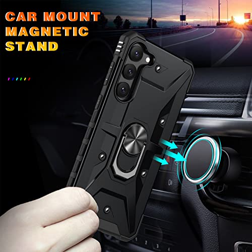 TORRTOWAY Case for Samsung Galaxy S23 Case Military Grade Drop Case with Kickstand Metel Ring Magnetic Holder Shockproof Protective for Galaxy S23 Phone Case (Black)
