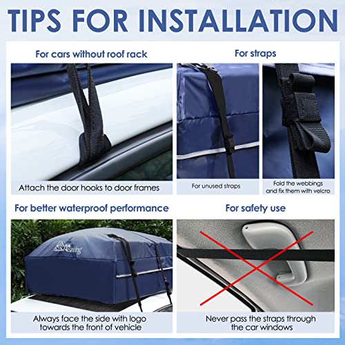 Car Rooftop Cargo Carrier Bag - Anti-Tear Waterproof 15 Cubic Ft Car Roof Top Carrier for All Vehicle with/Without Roof Rack, Including Lock, Non-Slip Mat, 6 Anti-Scratch Door Hooks, 2 Extra Straps