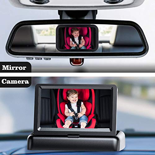FEISIKE Baby Car Camera, 1080P Dual-Channel 5 inch Display Baby Car Mirror with 2 IR Night Vision Camera, Easily Install Car Camera for Baby with Crystal Clear Wide View for Rear Facing Seat