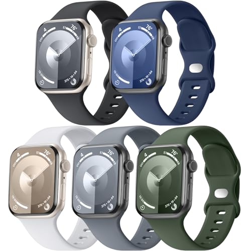 Maledan 5 Pack Sport Band Compatible with Apple Watch Bands 41mm 40mm 38mm 44mm 45mm 49mm 42mm Women Men, Soft Silicone Strap Replacement Bands for iWatch Ultra 2 Series 9 8 7 6 SE 5 4 3 Accessories