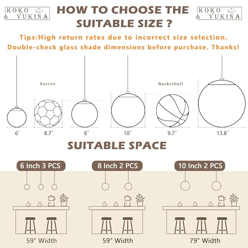 KoKo&Yukina 6-inch Mini Modern Globe Pendant Light Clear Glass with Black Finish Contemporary Mid Century Adjustable Hanging Light Fixture for Living Room Bedroom Kitchen