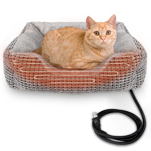 MARUNDA Heated Cat Bed for Indoor Use, Electric Heating Pad for Cats and Small Dogs, Washable Pet Bed (23x20x7 Grey)
