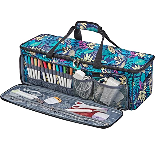HOMEST Carrying Case with Mat Pocket for Cricut Maker 3, Cricut Explore Air 2, Cricut Maker, Cricut Explore 3, Large Front Pockets for Accessories and Supplies, Floral