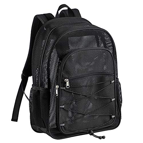 COVAX Heavy Duty Mesh Backpack, See Through College Mesh Backpack, Semi-transparent Bookbag with Bungee and Comfort Padded Straps for Commuting, Swimming, Beach, Outdoor Sports