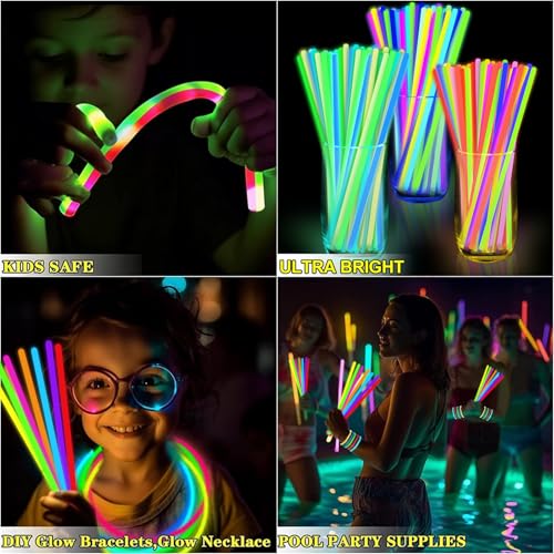 120 Pack Halloween Glow Sticks Bulk Party Pack Glow In The Dark Party Supplies Glow Sticks Necklaces Bracelets with Connectors 8" Glowsticks Halloween Birthday Party Favors Accessories Decorations