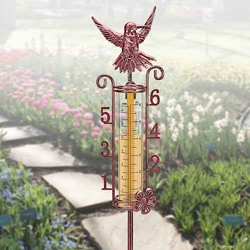 APSOONSELL Rain Gauge Large Number, 32" Copper Rain Gauges Outdoor, 7" Capacity Rain Gauge with Metal Stake for Garden Yard Lawn Decoration