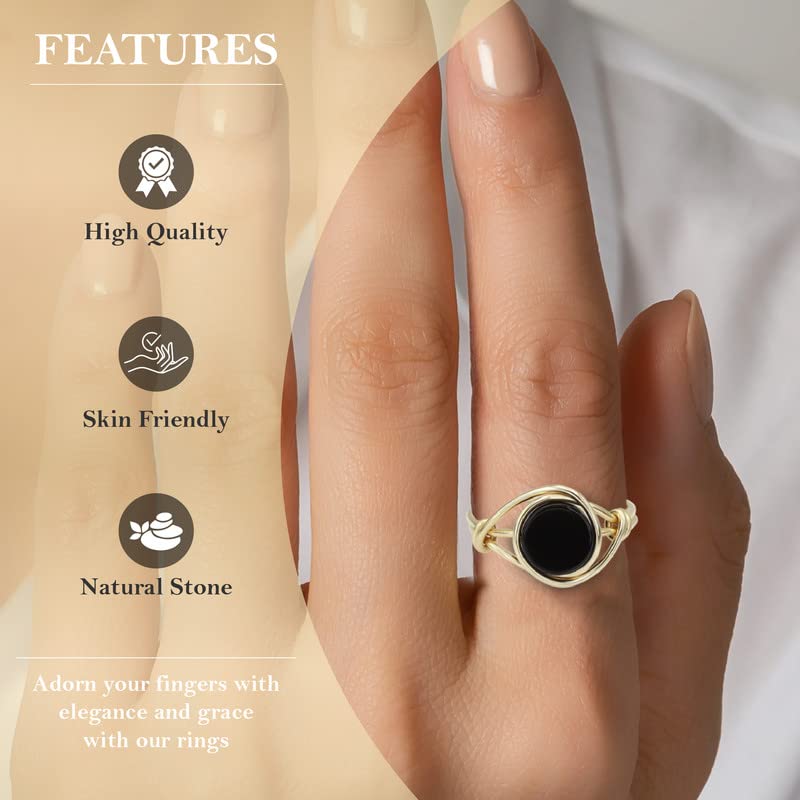 Ardonn Black Onyx Ring for Women - Unique Handmade Gold Filled Emphasizing the Stylish and Versatile Natural - Comfortable and Stylish Gemstone Ring 925 for birthdays and anniversaries (9)