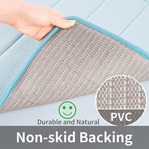 ROSMARUS Memory Foam Bath Mat 17' x 24', Water Absorbent Shower Mat, Thick Non Slip Bath Rugs with PVC Backing, Ultra Soft Bathroom Rugs for Floor & Tub, Aqua Blue