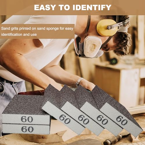 Tonmp 6 Pack 60 Grit Coarse Sanding Sponge - Washable and Reusable for Pot, Pan, Glasses, Wood, and Metal Sanding (60 Grit)