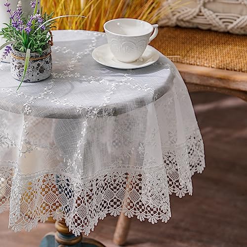 SUTAVIA White Lace Tablecloth Embroidery Gauze Fabric Rectangular Tablecloths Elegant Vintage Table Cover for Home Kitchen Holiday Party Wedding Decor (White 01, Rectangle, 52x70 inch)