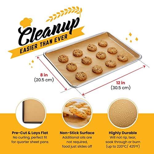 Quarter Sheet Pans 8x12 Inch Pack of 120 Parchment Paper Baking Sheets by Baker’s Signature | Precut Silicone Coated & Unbleached – Will Not Curl or Burn – Non-Toxic & Comes in Convenient Packaging