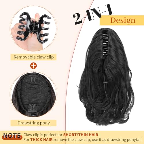 KooKaStyle Ponytail Extension, 10" Short Claw Clip in Pony Tails Hair Extensions Curly Wavy Synthetic Drawstring Hairpieces for Women(Light Ash Blonde)