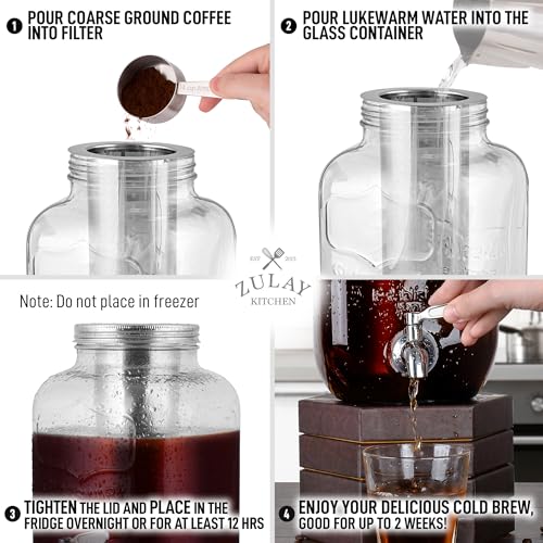 Zulay Premium Cold Brew Coffee Maker - 32oz Mason Jar With Leak-Proof Lid & Extra-Thick Glass - Fine-Mesh Stainless Steel Filter For Smooth Cold Brew & Iced Tea - Black