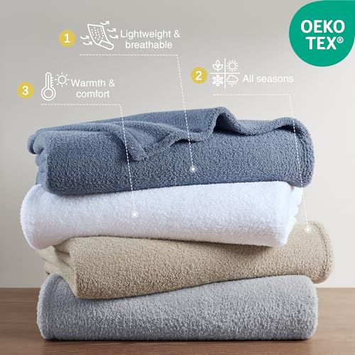 Beautyrest Fuzzy Knit Blanket Dream Soft Blanket Cozy Breathable Cover Luxrurious Feathersoft Feel, All Seasons Lightweight Bedding for Summer Cover for Bed, Couch & Sofa, Twin, Grey