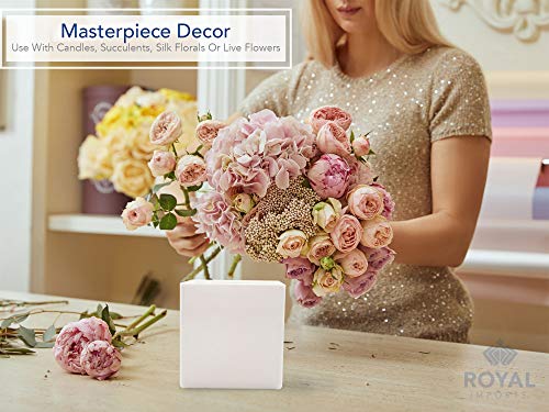 Royal Imports Flower Acrylic Vases Cubes - Decorative Centerpiece for Home or Wedding - Non Breakable Plastic, 4" - White