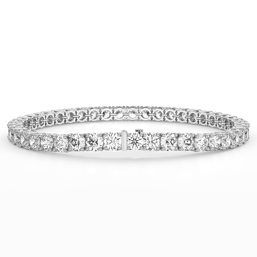 Diamond2Deal 14k White Gold Round Cut Lab Grown Diamond Tennis Bracelet (7 ct, Color-D, Clarity- VS) 7"