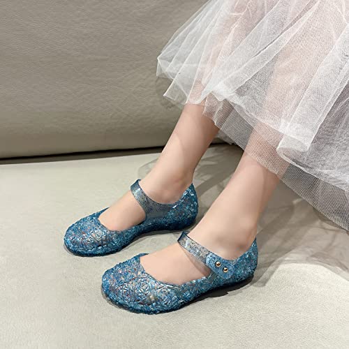 OMGard Jelly Shoes for Girls, Snow Queen Princess Birthday Sandals for Little Girls, Pink Toddler Glitter Sandals Size 1.5, Frozen Inspired Party Cosplay Costumes Dress Flats