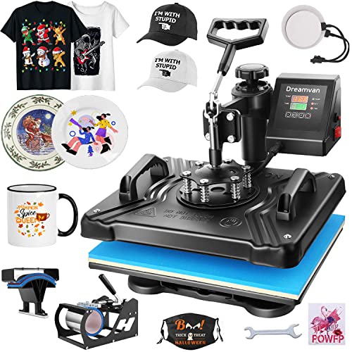 WHUBEFY Heat Press,5 in 1 Multifunctional Tshirt Printing Machine 15"x12" Digital Industrial Heat Transfer Machine,Swing Away Sublimation Heat Press Machine for T Shirts/Mug/Cap/Plate/DIY