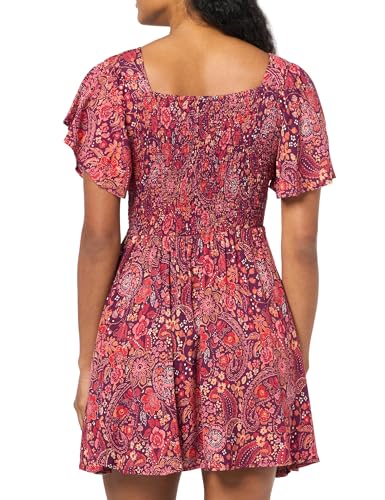 Angie Women's Twist Front Peekaboo Cutout Short Sleeve Dress, Berry