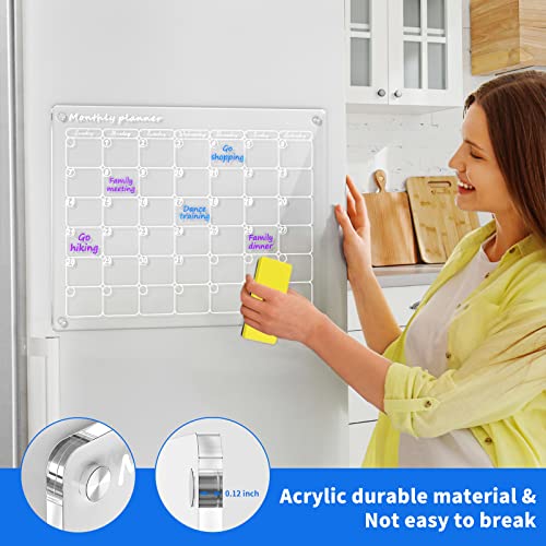 AITEE Acrylic Magnetic Dry Erase Board Calendar for Fridge, Magnetic Monthly Calendar for Fridge, 16"x12" Inches Clear Dry Erase Calendar for Refrigerator includes 6 Dry Erase Markers with 3 Colors