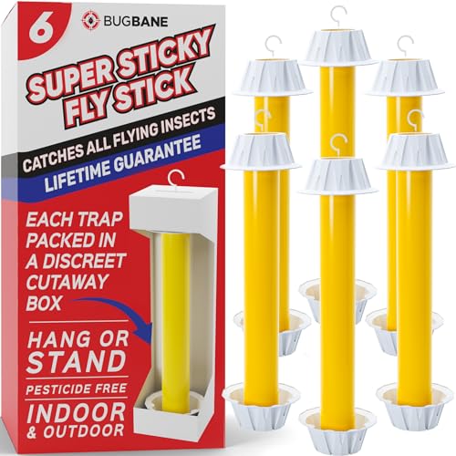 Fly Stick Sticky Fly Traps for Indoors and Outdoor 6pk. Non-Toxic Bait Free. Trap All Flies. Sticky Fly Traps for Indoors Outdoor Fly Catchers for Inside Home Bug Sticky Traps for Bugs Fly Sticky Trap