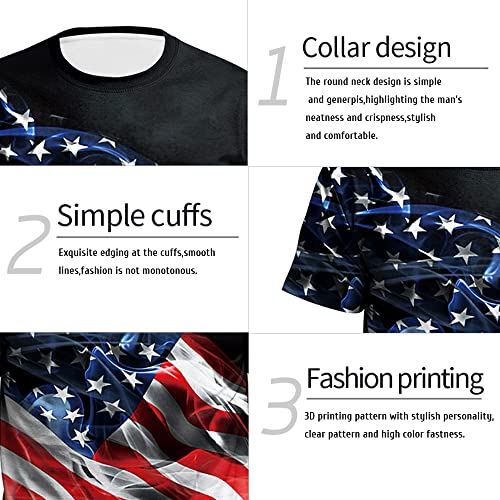 Men's American Flag USA Flag Patriotic 4th of July America T-Shirt Round Neck Tees US Eagle Short Sleeve