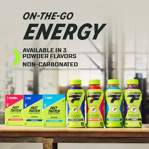 Fast Twitch Energy Drink Mix from Gatorade Powder Sticks, Cool Blue, 0.08oz Packets, 10 Pack, Zero Sugar, Caffeine, Electrolytes