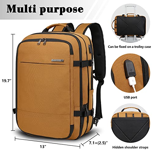 TUGUAN Travel Laptop Backpack 40L Large Computer Backpack 17 Inch with USB Charging Port for Men Expandable Backpacks Women, Brown - Suitable for Travel