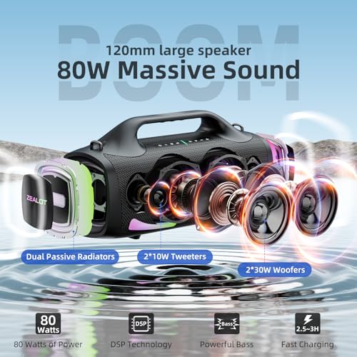 ZEALOT Bluetooth Speaker,100W Booming Sound Speakers Bluetooth Wireless, Dual Pairing, XBass, Bluetooth 5.3, 24000mAh Power Bank, Portable Outdoor Waterproof Speaker for Camping, Beach, and Party