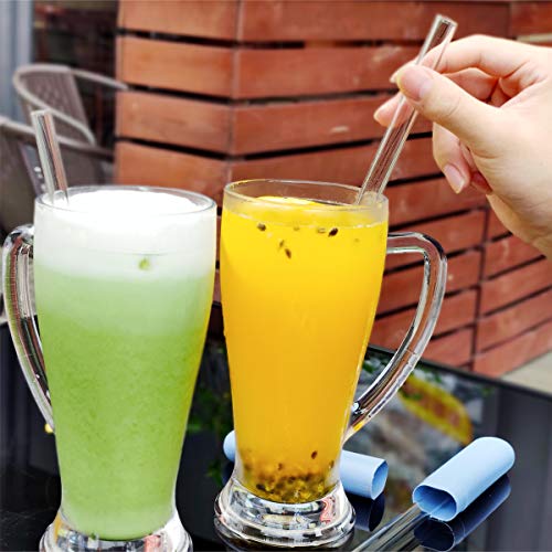 NEBYWOLD Reusable Glass Wide straw Boba Drinking Straws Fat Straws Smoothie/Bubble Tea/Milkshakes Straws with 2 Cleaning Brush & Carry Bag 14mm/8.85 in Environmentally Friendly (2slant 2bend)