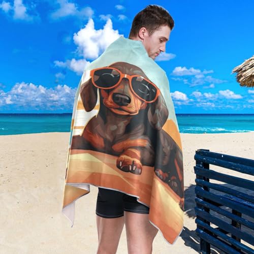 senya Thin Beach Towels Cloth for Women Men, Dachshund Dog on The Beach Beach Towels Swim Towels Oversized Quick Dry for Travel Beach Swim Pool Gym, 31x71in, B04M23028