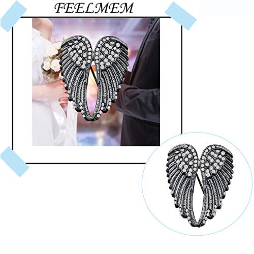 FEELMEM Angel Wings Biker Brooch Crystal Rhinestone Guardian Angel Wing Brooch Pins for Women Girl Biker Jewelry Drive Safe Gift (gray)