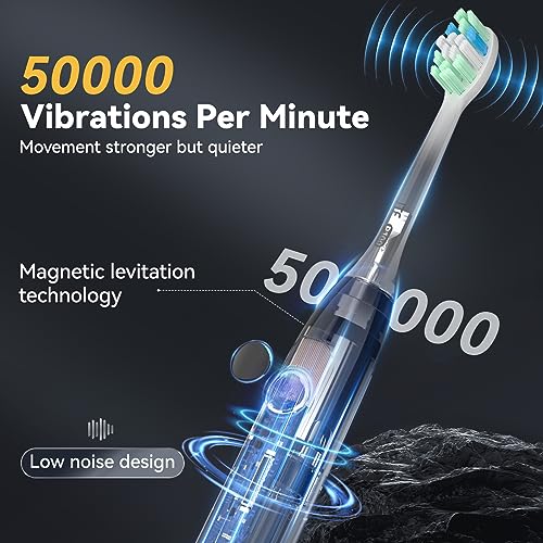 JTF Electric Toothbrush for Adults, Sonic Electric Toothbrushes with 6 Brush Heads, One Charge Last 90 Days, 5 Modes with 2 Minutes Built in Smart Timer, Power Rechargeable Toothbrush(Black)