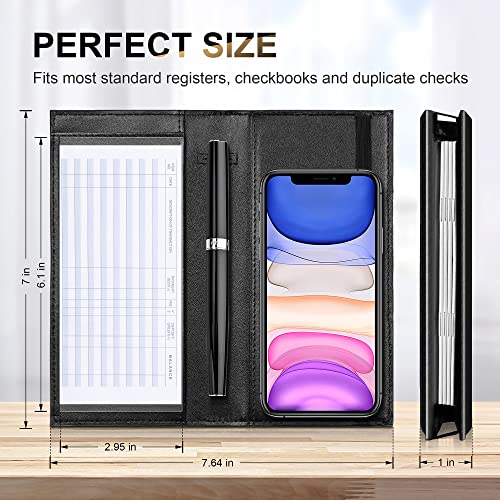 CASMONAL Checkbook Covers for Personal Checkbook Holder RFID Blocking Premium Leather Checkbook Cover for Duplicate Checks