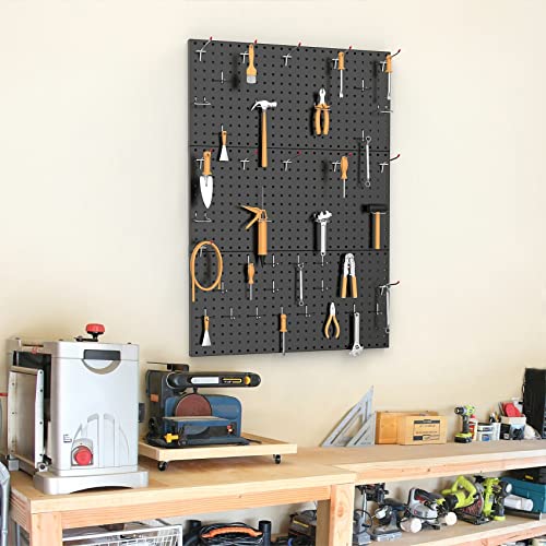 TORACK 3Pcs Metal Pegboard Panels for Wall Garage Utility Tools Pegboard Storage System for Workbench, Shop, Shed Modular Peg Board Organizer Board Kit(Pack of 3, Black)